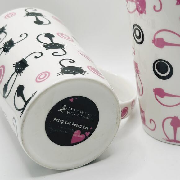 VNTG Maxwell Williams PussyCat PussyCat White Black & Pink Coffee Fine Mug Set - Picture 5 of 5